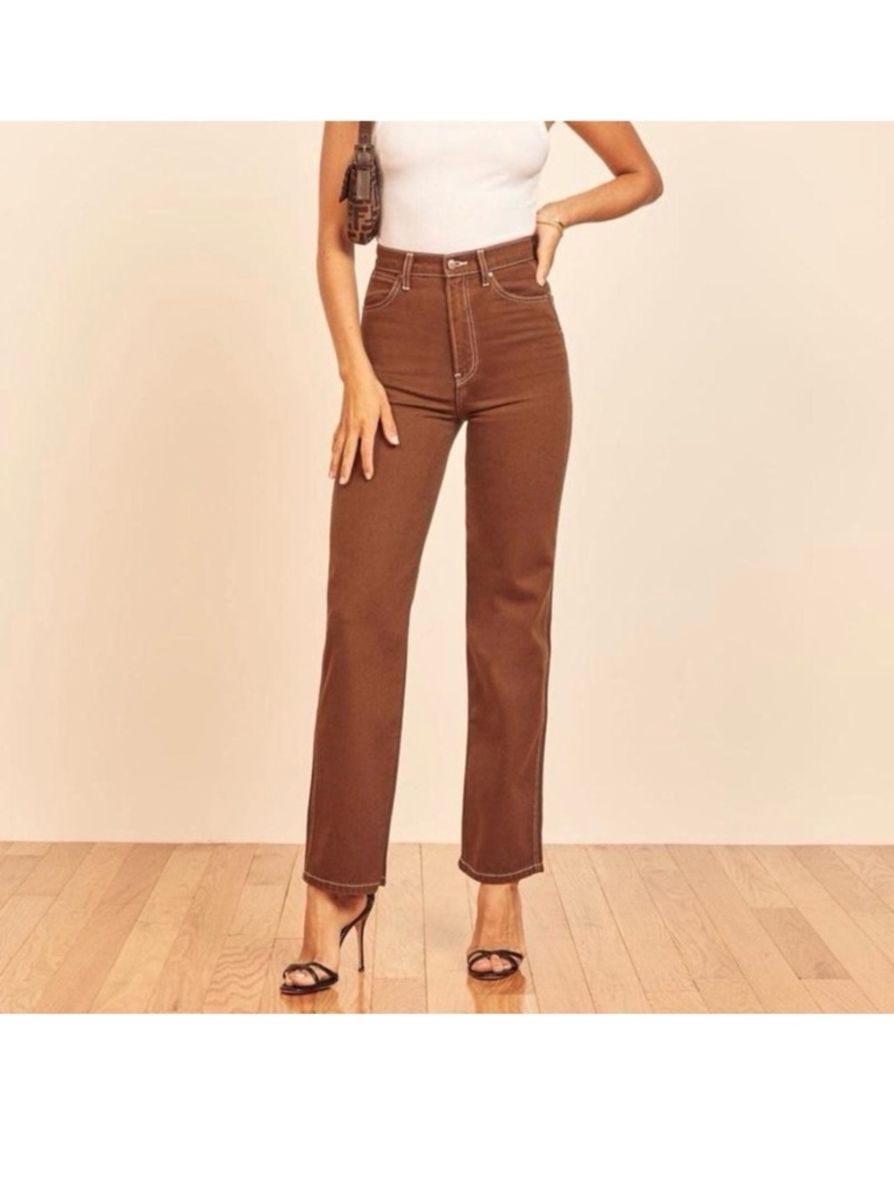 Reformation Cowboy Chocolate Brown High-Rise Straight Jeans